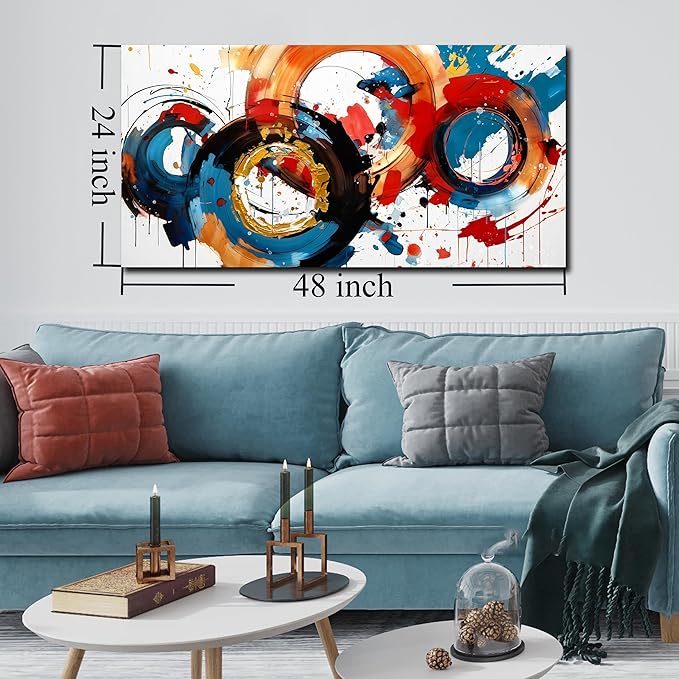 Abstract Wall Art Large Canvas Prints Modern Living Room Bedroom Home Office Wall Decor Framed Colorful Circle Abstract Picture Ready to Hang Size 24x48-CasaMuseHome
