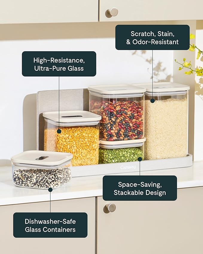 Caraway 14-Piece Glass Airtight Food Storage Containers with Lids – Non-Toxic, BPA-Free Kitchen Storage Containers – Stackable, Space-Saving Airtight Containers for Dry Goods and More - Perracotta-CasaMuseHome