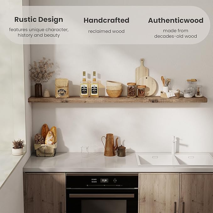 72 inch Floating Shelves for Wall, 8" Deep Rustic Reclaimed Barnwood Shelves, Floating Shelf Wall Hanging Shelves with Invisible Heavy-Duty Metal Bracket | Wall Mounted | Farmhouse Style, 1PC,Natural-CasaMuseHome