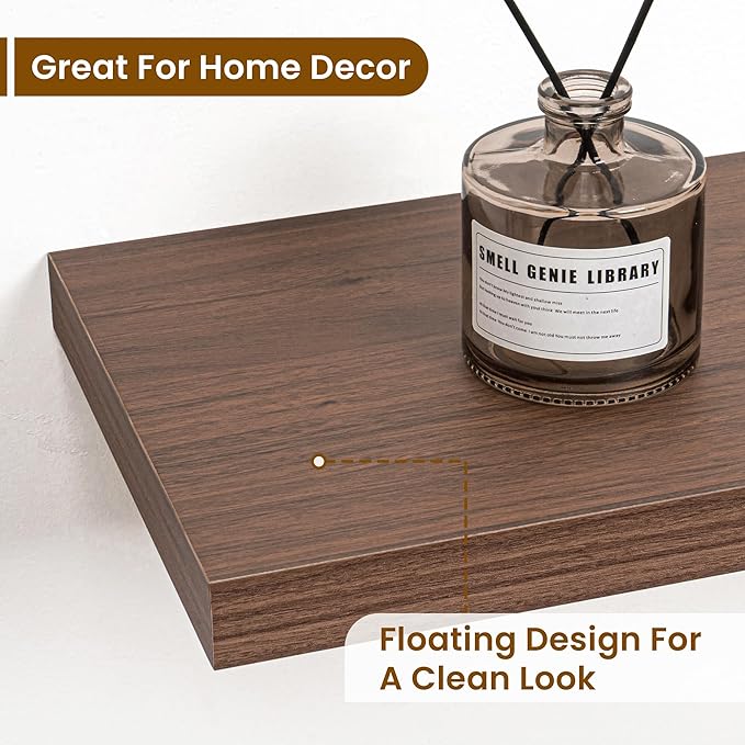 36 Inch Floating Shelves, 9.3 Inch Deep Rustic Wall Shelves - Extra Deeper Wall Mounted Storage Shelves for Bathroom, Kitchen, Living Room (Walnut, Set of 2)-CasaMuseHome