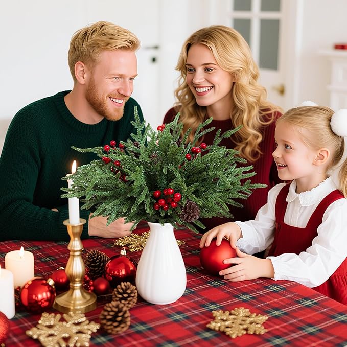 24 Pcs Christmas Norfolk Pine Stems, Realistic DIY Artificial Pine Branches for Christmas Decorations-CasaMuseHome