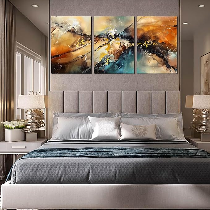 Abstract Living Room Pictures Wall Decor - Modern Bedroom Wall Decor Above Bed - Large 3 Piece Canvas Wall Art for Office Size 24" x 36"-CasaMuseHome