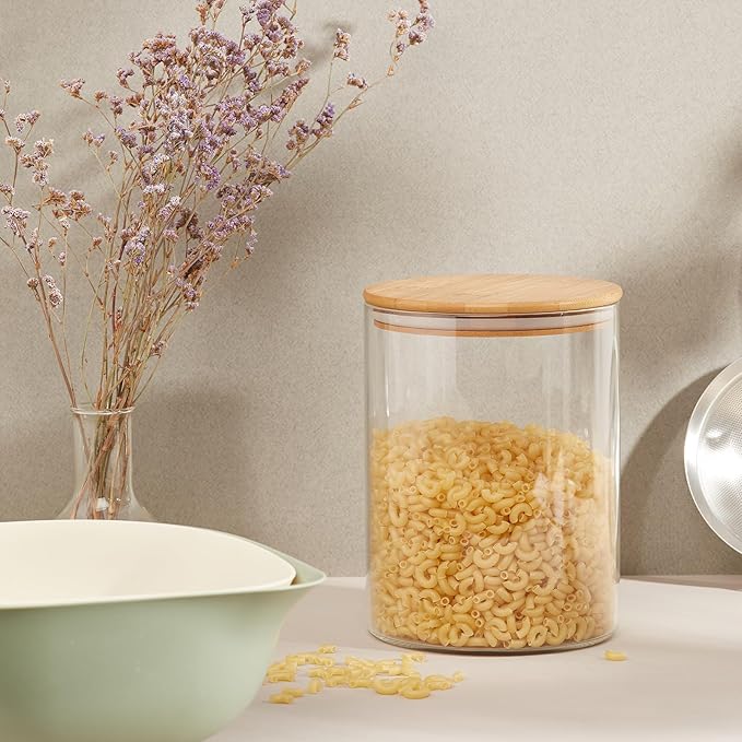 32oz Glass Food Storage Jars, Glass Jars with Bamboo Lids, Kitchen Storage Jars, Canisters with Airtight Lids for Spice, Coffee, Cookie, Set of 4, Pantry Organizers-CasaMuseHome