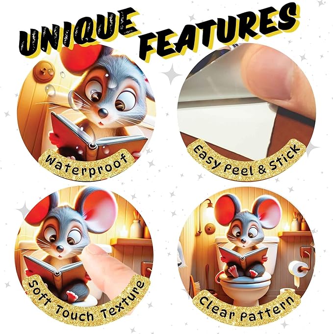 3D Mouse Sitting on Toilet - Mousehole Wall Sticker Decal - Removable Bathroom Decor - Kids Room - Peel & Stick - Whimsical Home Decor - MICESTERPIECE-CasaMuseHome