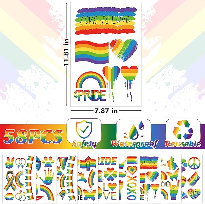 9 Sheets LGBT Rainbow Window Clings, Pride Decorations Window Cling, Gay Love Heart Stickers, Double-Side Pride Wall Clings Decals for Pride Day LGBTQ Rainbow Party Parades Supplies Decor-CasaMuseHome