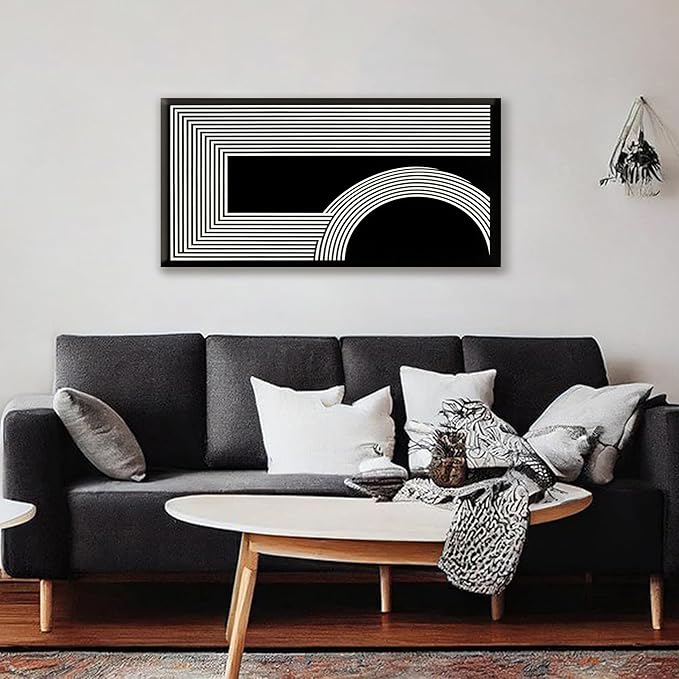 Abstract Wall Art Modern Canvas Art Wall Decor Minimalist Wall Art Geometric Line Canvas Artwork Print Paintings Black And White Wall Art Modern Picture For Bedroom Art Office Home Wall Decor 20"X 40"-CasaMuseHome