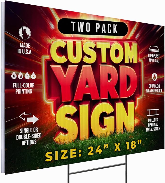 2 Pack 24"x18" Custom Yard Signs with Stakes, Personalized Yard Signs for Outdoors, Customized Full Color Print Corrugated Signs for Business-CasaMuseHome
