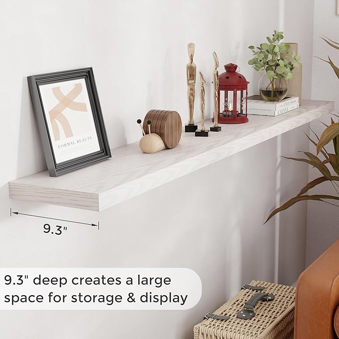 72 Inch Floating Shelves, 72 x 9 Rustic Wooden Fireplace Mantel, 9 Inch Floating Shelf for Wall, Farmhouse Wall Shelves for Home Storage & Display, Brich Color, Set of 1-CasaMuseHome