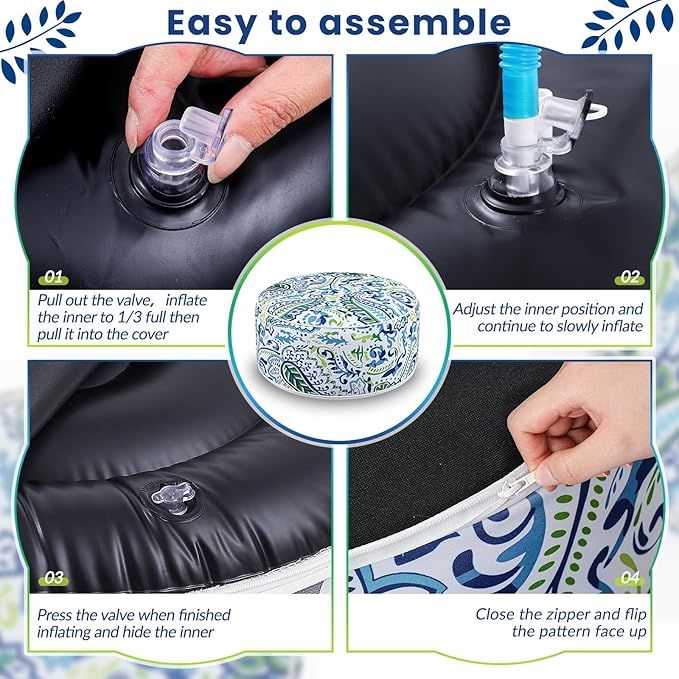 2 Pack Outdoor Inflatable Ottoman Waterproof Inflatable Pouf Foot Rest with Handle D21 x H9 Portable Outdoor Foot Rest for Patio Garden Camping or Home-CasaMuseHome