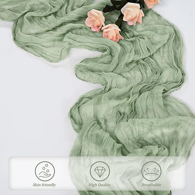 6 Pack Sage Green Cheesecloth Table Runner 10FT Rustic Gauze Fabric Cheese Cloth Table Runner for Wedding Bridal Baby Shower Table Decor 20 x 120 Inch Long Boho Sheer Birthday Party Table Decorations-CasaMuseHome