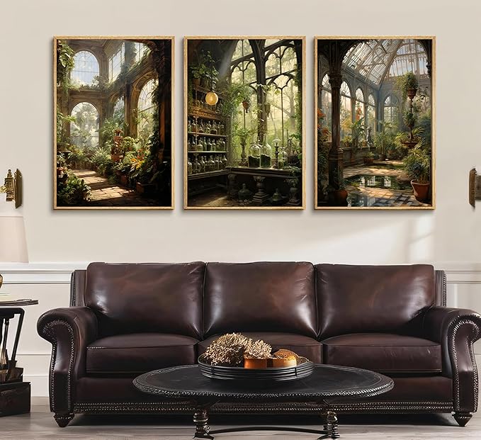 3pcs William Morris Green Plants Canvas Wall Art Medieval Castle Posters Prints Gothictalian Landscape Painting Pictures Paintings Wall Decor for Living Room Bathroom Bedroom Decoration Unframed-CasaMuseHome