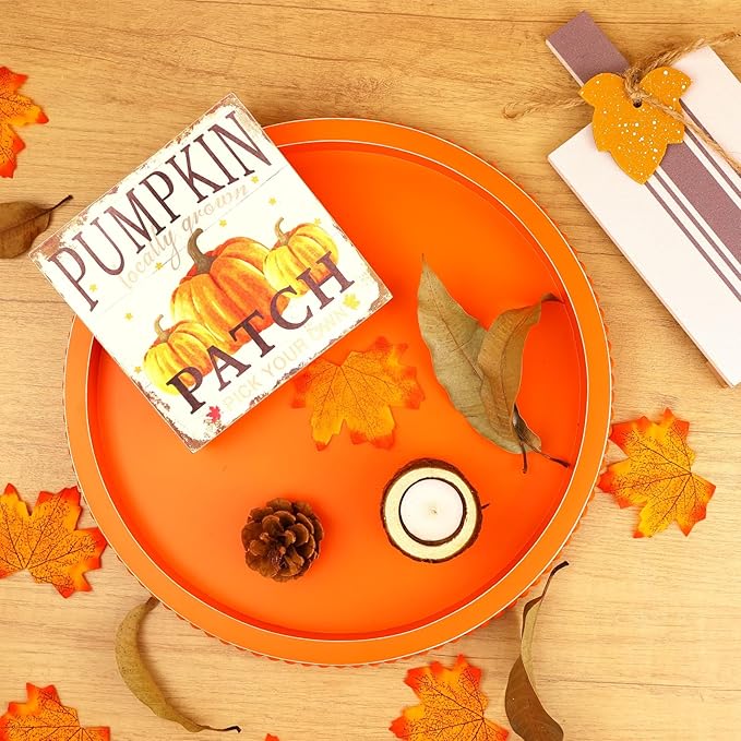 Round Orange Wood Serving Tray with Beads, Wooden Decorative Tray for Entertaining, Decoration, and Gifting,-CasaMuseHome