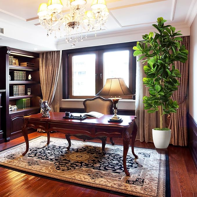 7.3ft Artificial Fiddle Leaf Fig Tree (87in) with Plastic Nursery Pot Faux Tree, Ficus Lyrata Fake Plant for Office House Farmhouse Living Room Home Decor (Indoor/Outdoor)-CasaMuseHome