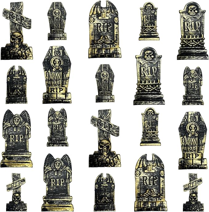 20Pcs Halloween Mini Tombstones Figurines, Plastic Miniature Tombstones Set Mini Gravestones Halloween Decorations for Miniature Graveyard Scene Haunted House DIY Crafts-CasaMuseHome