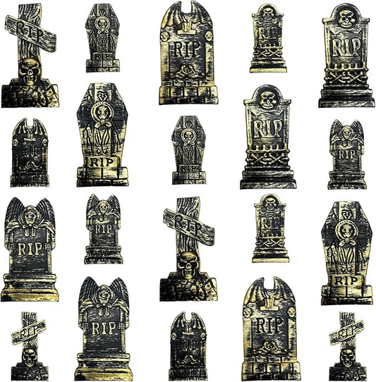 20Pcs Halloween Mini Tombstones Figurines, Plastic Miniature Tombstones Set Mini Gravestones Halloween Decorations for Miniature Graveyard Scene Haunted House DIY Crafts-CasaMuseHome