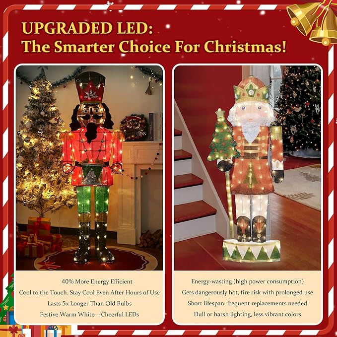 61Inch Nutcracker Christmas Decor Outdoor with LEDs 5 Feet Lighted Large Nutcracker Lighted Christmas Decorations Outdoor with Stakes & Zip Ties for Xmas Yard, Porch, Lawn-CasaMuseHome