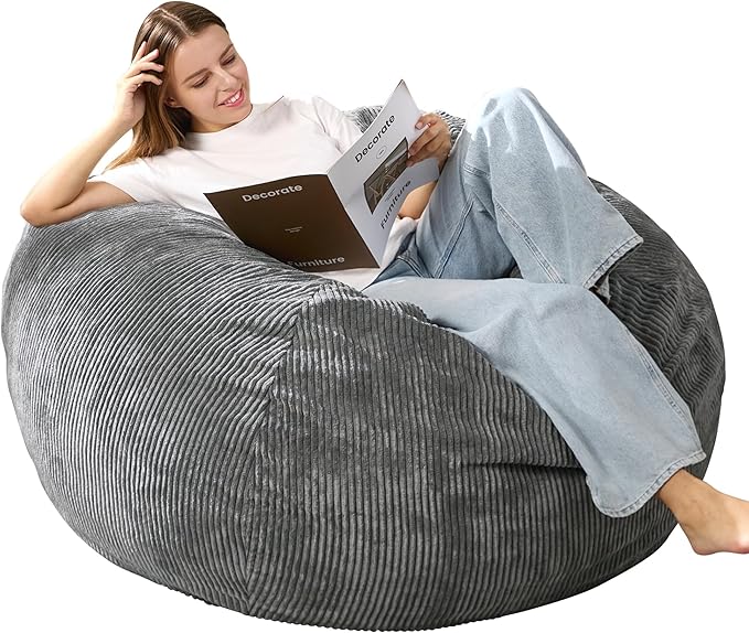 3.5FT Bean Bag Chairs Teardrop Bean Bag Chair for Adults Beanbag Chair with Memory Foam Filled Machine Washable Cover for Living Room, Bedroom (Large,Grey)-CasaMuseHome