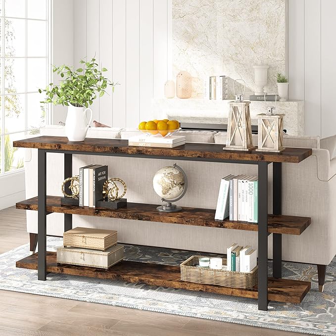 70.8 Inch Extra Long Console Table for Entryway, Narrow Hallway Table, Wood Sofa Table with 3 Tier Storage Shelves for Living Room-CasaMuseHome