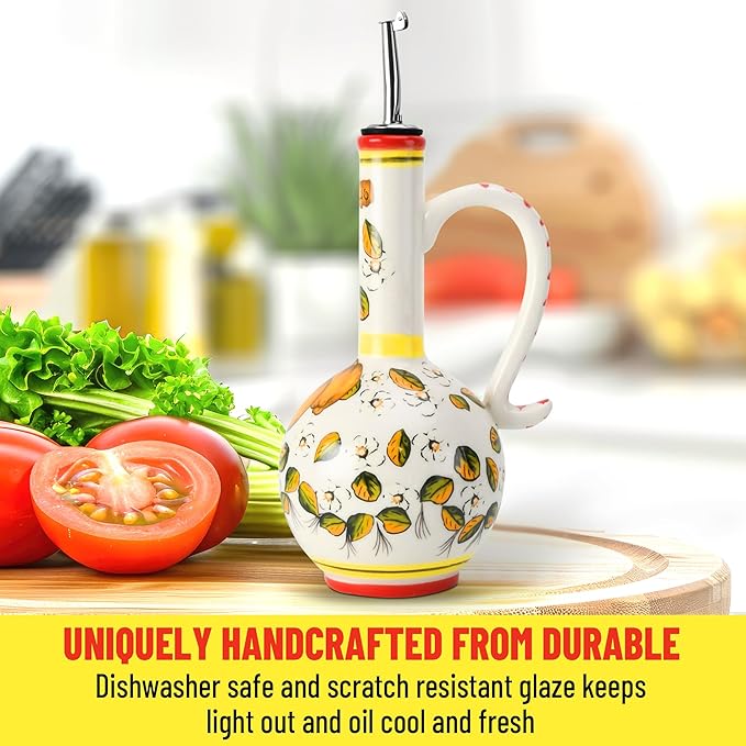 15Oz Ceramic Handmade Oil Dispenser with 3 olive design-CasaMuseHome
