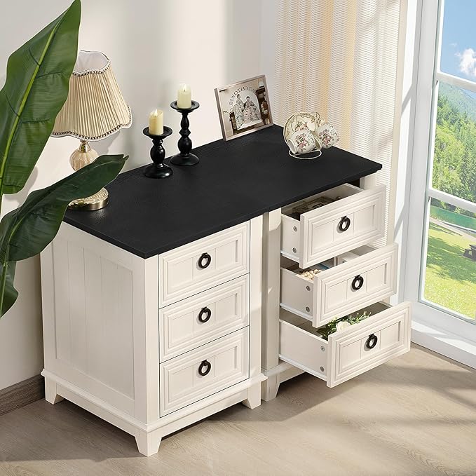 18" Farmhouse Night Stand with 3 Drawers, Wood End Table Dresser for Bedroom, White Nightstand, Bed Side Table with Metal Handle, Bedside Cabinet for Bedroom Living Room, Closet-CasaMuseHome