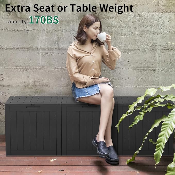 37 Gallon Deck Box Large Outdoor Storage for Patio Furniture,Outdoor Cushions,Garden Tools and Pool Supplies,Waterproof,Resin,Lockable(Black)-CasaMuseHome