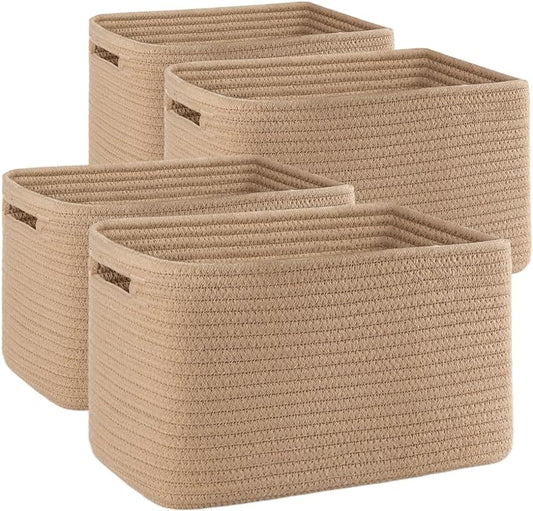 4 Pack Storage Baskets for Organizing, Woven Baskets for Shelves - Perfect for Toys, Books, Towels, and Clothes, Durable Gift Basket Bins Toy Storage, 12.7''L x9''W x7.8''H, Jute-CasaMuseHome