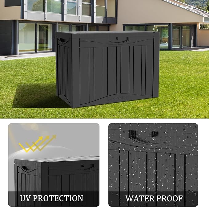 45 Gallon Double-Wall Resin Deck Box - Lockable Waterproof Outdoor Storage Box, 515lbs Capacity & Doubles as Seating for Patio Furniture - Garden Tools, Pool Accessories (Black)-CasaMuseHome