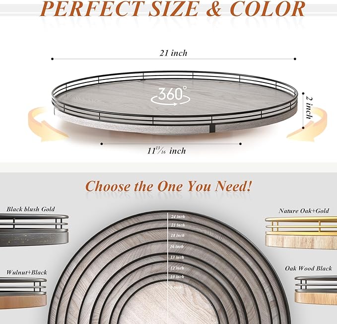 21" Lazy Susan Wood Turntable Organizer for Kitchen Decor, Farmhouse Round Wooden Lazy Susan Organization and Storage for Cabinet, Dining Table, Pantry, Bathroom, Countertop, Centerpiece, Home Decor-CasaMuseHome