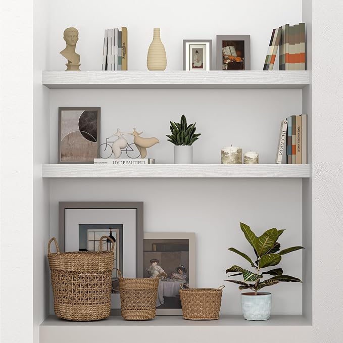 10 inch Deep Wall Shelves 36 inche Long, 1.8 Thick Single Floating Shelf Wall Mounted, Heavy Duty 70 lbs Shelves for Bedroom, Books, Living Room, Kitchen, Office Modern Farmhouse Decor, White-CasaMuseHome