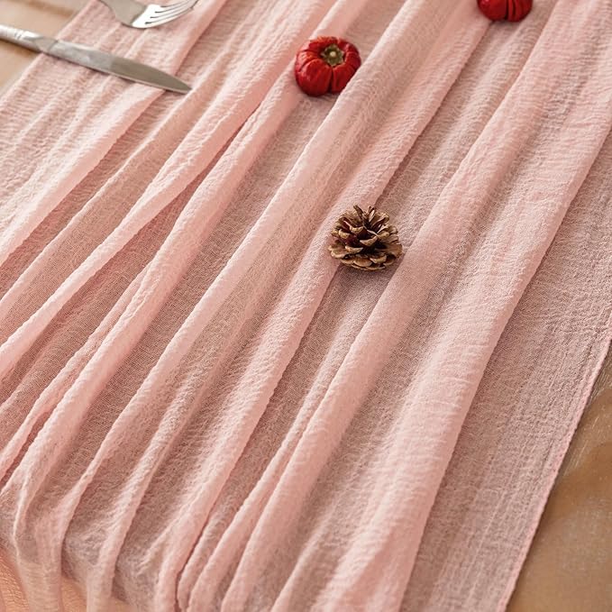 6pcs Pink Gauze Rustic Cheesecloth Table Runner 120 Inch 10 FT for Wedding Baby Shower Bridal Shower Birthday Engagement Garden Outdoor Party Long Sheer Boho Decorations-CasaMuseHome
