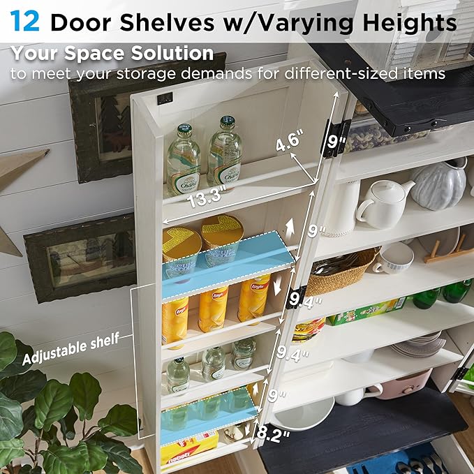 72" Farmhouse Kitchen Pantry Cabinet with Drawer, Tall Storage Cabinet with 2 Barn Doors and Shelves, Versatile Large Rustic Cupboard for Dining Room, Bathroom, Living Room, Laudry, White-CasaMuseHome