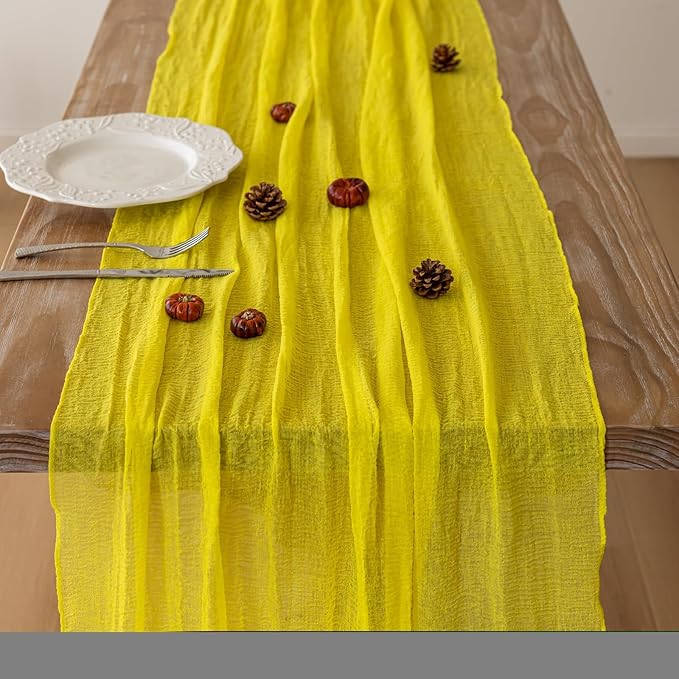 6pcs Yellow Gauze Rustic Cheesecloth Table Runner 120 Inch 10 FT for Wedding Baby Shower Bridal Shower Birthday Engagement Garden Outdoor Party Long Sheer Boho Decorations-CasaMuseHome