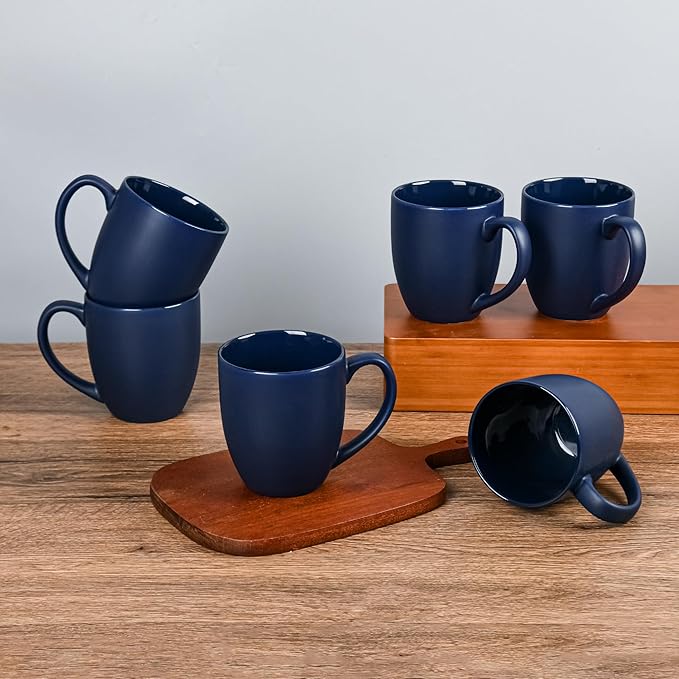 16oz Coffee Mugs Set of 6, Large Ceramic Modern Coffee Mugs With Handle For Tea,Latte,Cappuccino,Cocoa. Dishwasher.Microwave Safe (Matte Blue)-CasaMuseHome