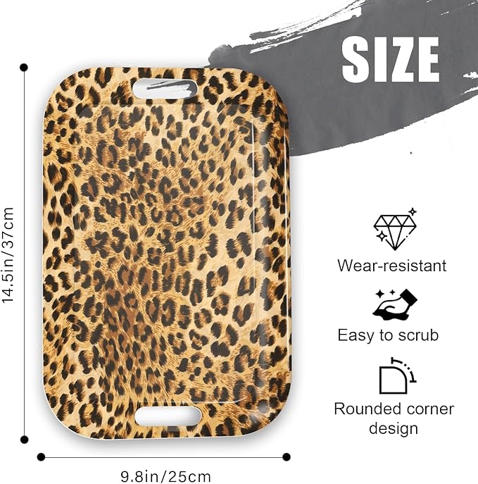 Serving Trays with Handles, 14.5 x 9.8 inch Rectangular Plastic Tray for Restaurant, Kitchen, Brown Leopard-CasaMuseHome