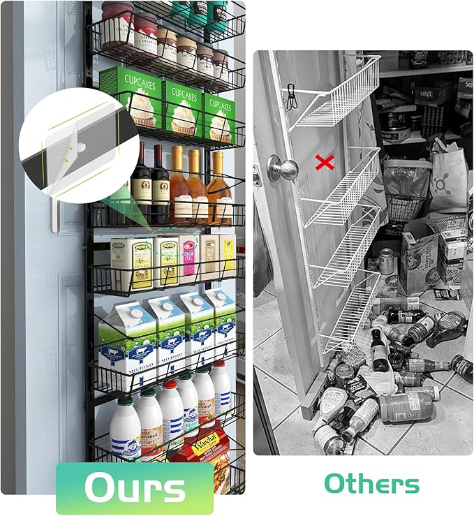 10-Tier Over The Door Pantry Organizer, Pantry Organization and Storage, Black Metal Hanging Adjustable Basket, Wall Spice Rack Seasoning Shelves, Home & Kitchen Essentials-CasaMuseHome
