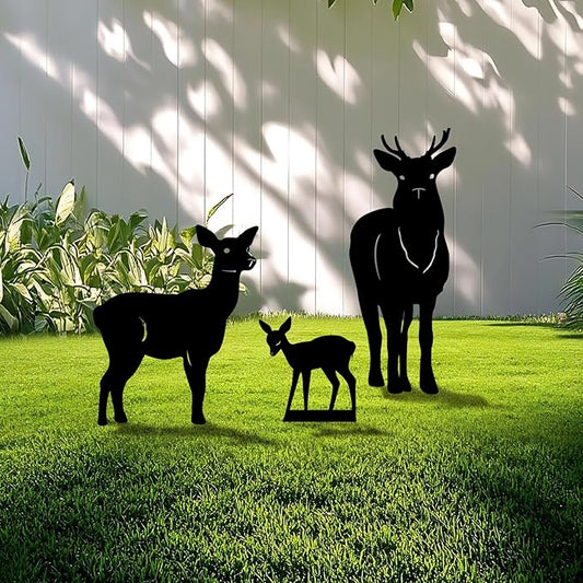 3 Pack Deer Metal Garden Decorative Stakes, Weather Proof Silhouette Statues for Yard, Patio,Outdoor Decor for Deer Lovers and Pet Owners-CasaMuseHome