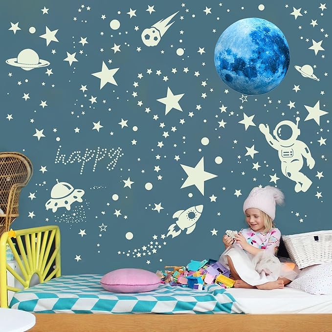 530 Glow in The Dark Stars Ceiling Stars Glow in The Dark Glow Moon and Space Wall Decals Astronaut Universe Galaxy Planet Wall Stickers Glowing Wall Stickers Kid Boys Living Room Decor-CasaMuseHome
