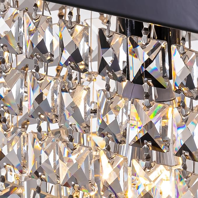 8 Light Modern Crystal Chandelier for Dining Room,Rectangular Rectangle Raindrop Crystal Light Fixture,Height Adjustable for Kitchen Island L40''xW10''xH10''-CasaMuseHome