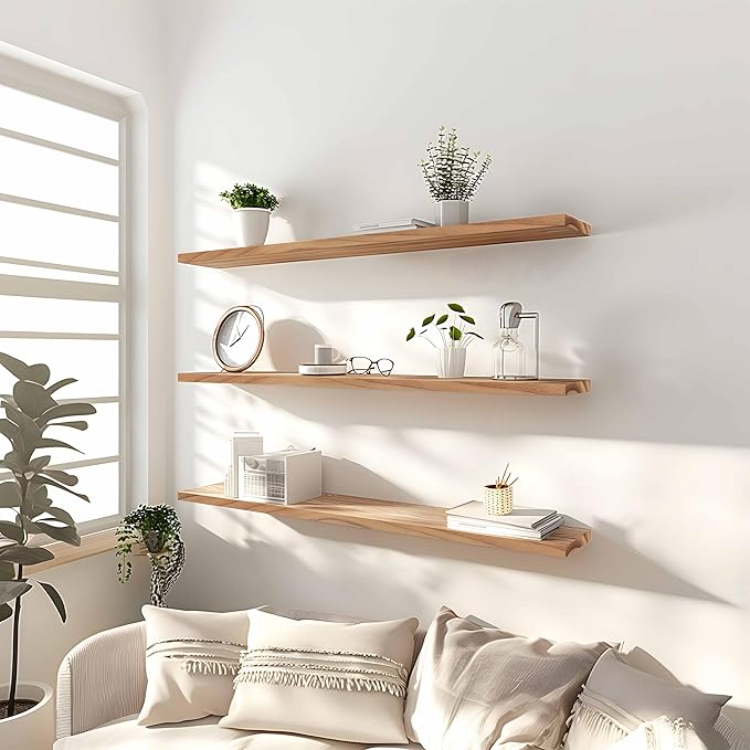 36 Inch Floating Shelves for Wall Rustic Light Wood Wall Shelves for Bedroom Set of 4-CasaMuseHome