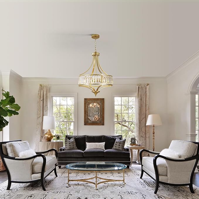 20" Modern Crystal Chandelier, 5-Light Gold Dinning Room Light Fixtures Over Table, Hanging Round Pendant Chandelier for Kitchen Island Entryway Bedroom Office Bathroom Stairwell-CasaMuseHome