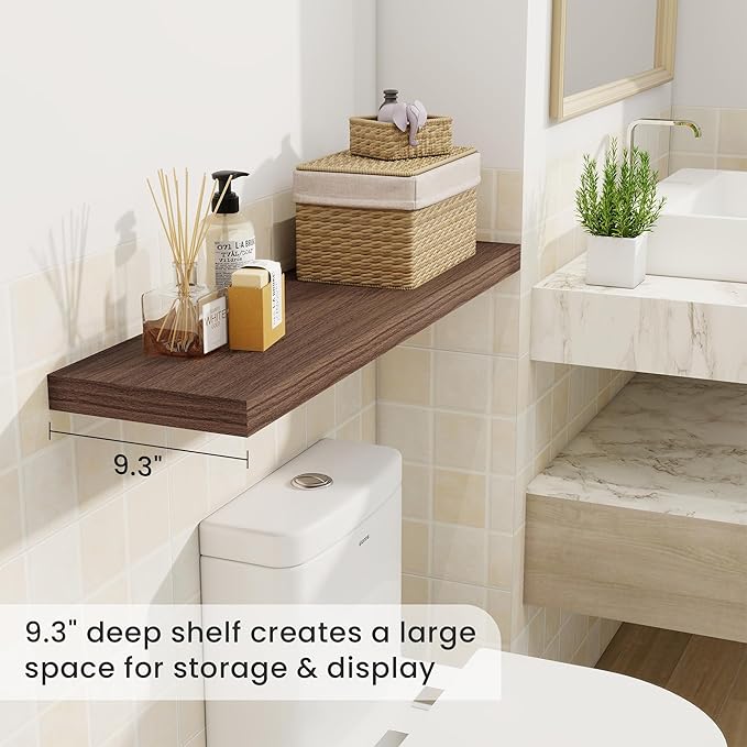 36 Inch Floating Shelves, 9.3 Inch Deep Rustic Wall Shelves - Extra Deeper Wall Mounted Storage Shelves for Bathroom, Kitchen, Living Room (Walnut, Set of 2)-CasaMuseHome