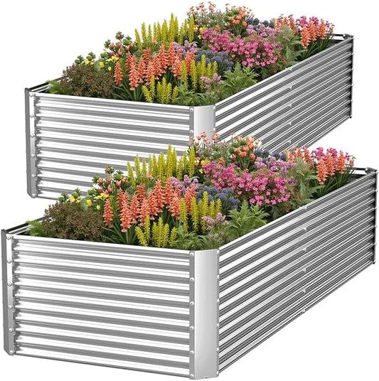 2 Pack 8x4FT Tall Galvanized Raised Garden Bed Outdoor,Metal Garden Bed for Vegetables,Steel Raised Beds for Gardening,Above Ground Garden Box for Flower-Y2G-CasaMuseHome
