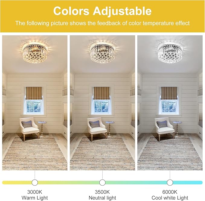 4-Light Black Crystal Chandeliers Flush Mount Chandelier Light Fixture with K9 Crystals Modern Ceiling Lights Elegant Round Lamp for Bedroom,Hallway,Bar,Living Room,Dining Room,H5.9 xW13.7-CasaMuseHome