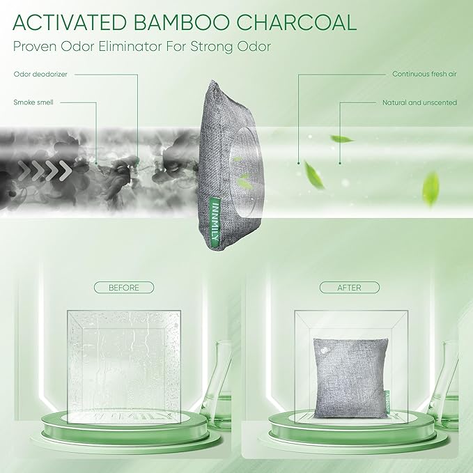 Activated Charcoal Odor Absorber, Odor Eliminator for Strong Odor,Bamboo Charcoal Air Purifying Bags for Home Car Closet Pet, Smoke Room Deodorizer (8 x 60g, Unscented)-CasaMuseHome