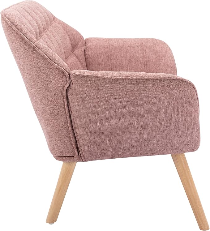 48" Small Loveseat Sofa, Modern Linen Fabric Mini Sofa Couch 2-Seater Love Seat with Quilting Backs and Wood Legs for Living Room, Bedroom and Small Space, Pink-CasaMuseHome
