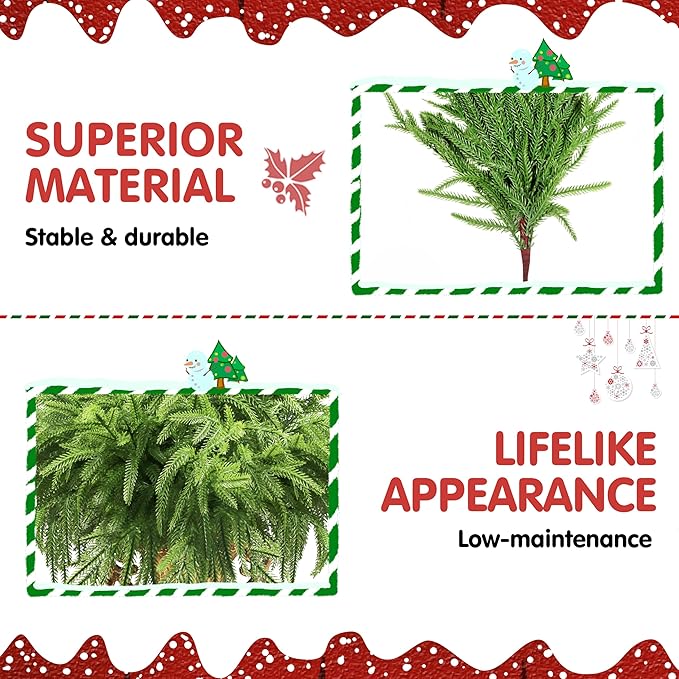 18Pcs Artificial Norfolk Pine Branches 18" Plastic Christmas Plants Decor Faux Greenery Stems Pine Picks Outdoor Faux Plants UV Resistant for Xmas Indoor, Front Porch Home Décor (18, 18inch)-CasaMuseHome