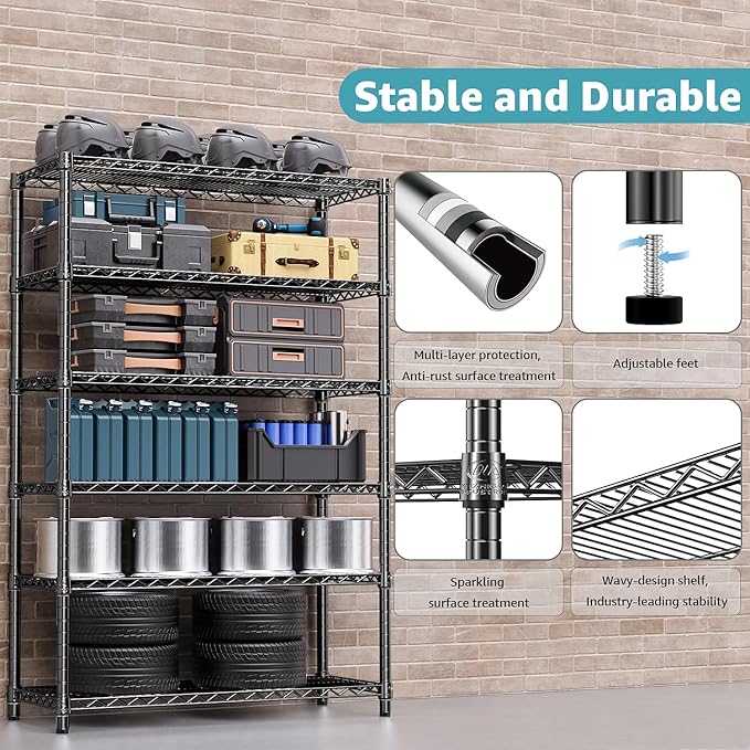 4080 lbs Steel Storage Shelving 6-Tier Utility Shelving Unit Steel Organizer Wire Rack for Home,Kitchen,Office,Garage, 17.7" D x 47.2" W x 72.3" H-CasaMuseHome