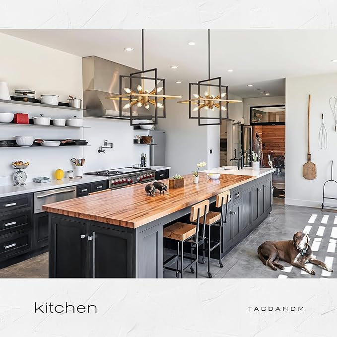 18.9'' Black Gold 8-Light Sputnik Chandelier Modern Industrial Adjustable Hanging Geometric Pendant Light Fixture for Entryway Foyer Stairway Hallway Bedroom Living Room Kitchen Island-CasaMuseHome