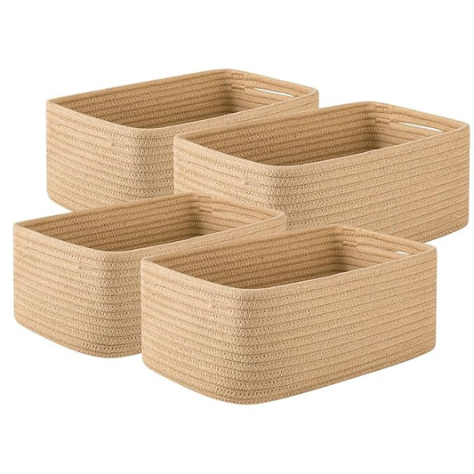 4 Pack Small Storage Shelf Baskets for Organizing, Mini Woven Rope Storage Bins for Towels, Cute Decorative Closet Organizer，Baby Nursery, Gift Empty Baskets -11.81''Lx7.87''Wx4.72''H-Jute-CasaMuseHome