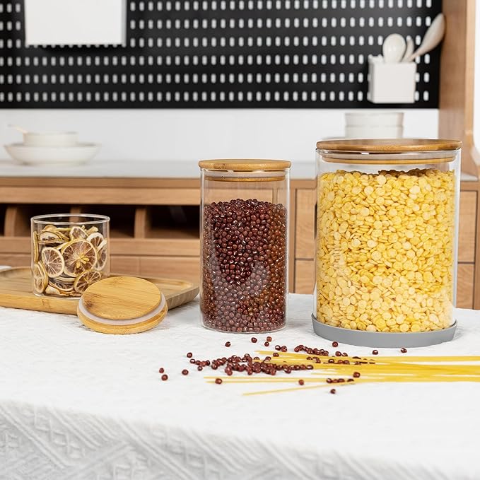 108oz 42oz Straight cylindrical Airtight Storage Jars with Bamboo Lid Set of 2 Large Storage Container Gallon Glass Jars, for Flour, Pasta and Coffee bean (with Black Lable)-CasaMuseHome